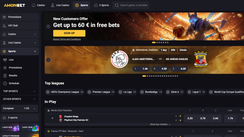 Amonbet Casino sportsbook betting markets