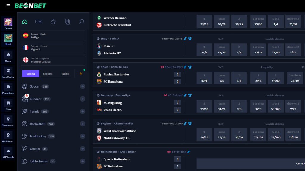 BeonBet Casino sportsbook betting markets