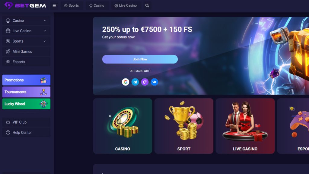 BetGem Casino Main Page