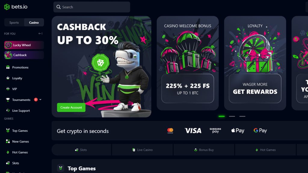 Bets.io Casino Main Page