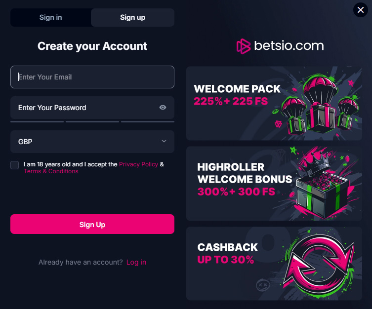 Betsio Casino Login