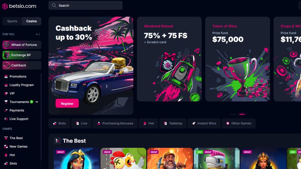 Betsio Casino Main Page