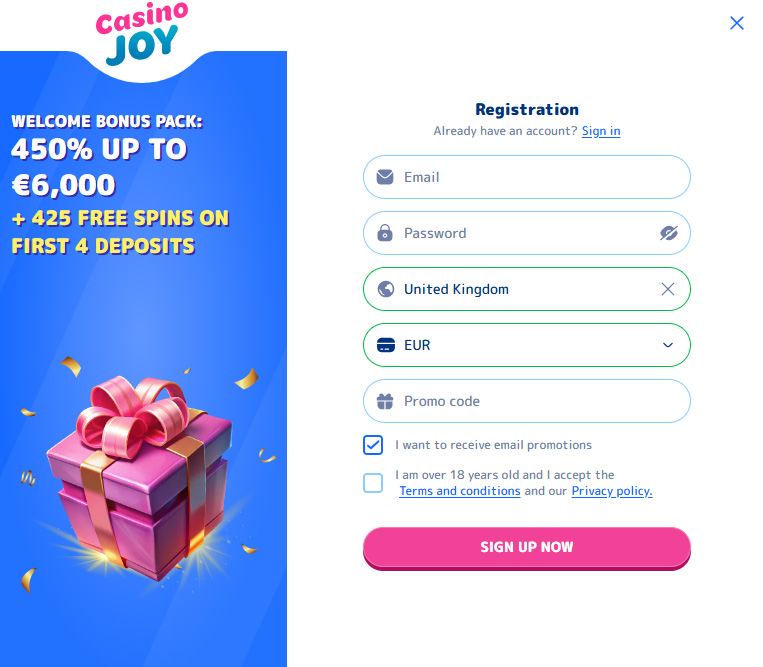 CasinoJoy Casino Signup and Login