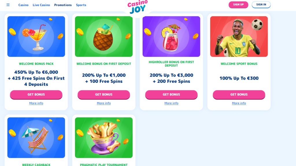 CasinoJoy Casino bonuses and promotions
