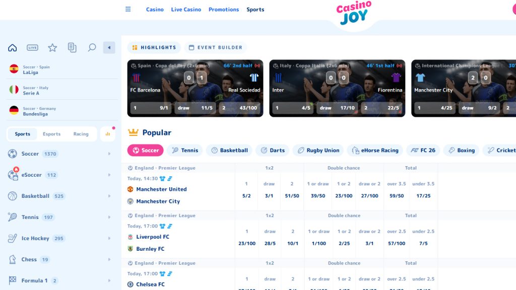CasinoJoy Casino sportsbook betting markets