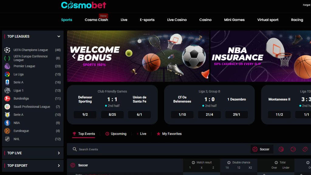 Cosmobet Casino sportsbook betting markets