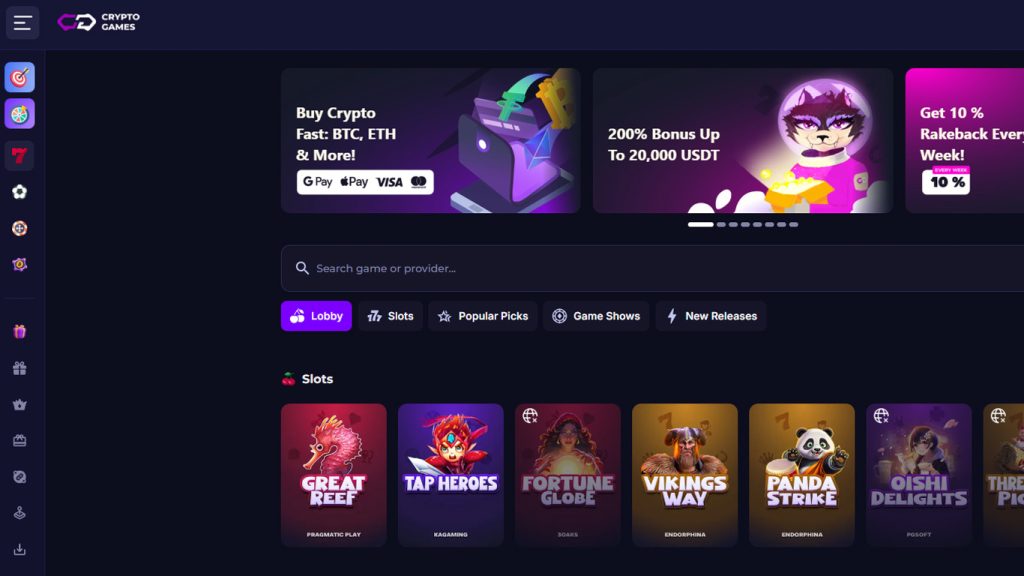 Crypto Games Casino Main Page