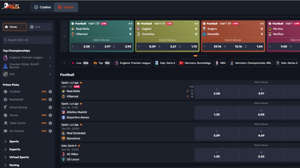Forza.Bet Casino sportsbook betting markets