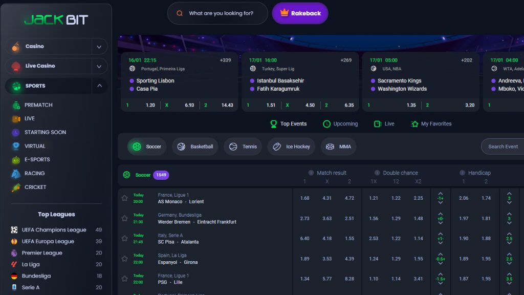 Jackbit Casino sportsbook betting markets