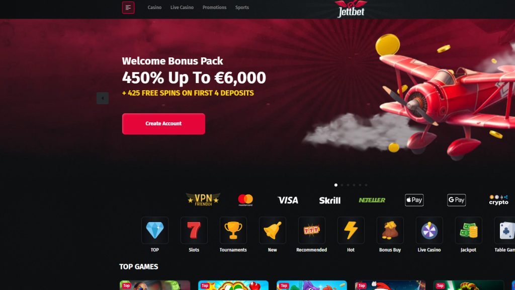 Jettbet Casino Main Page