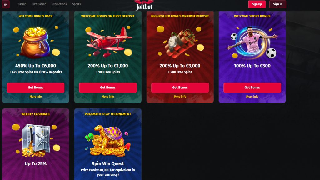 Jettbet Casino bonuses and promotions
