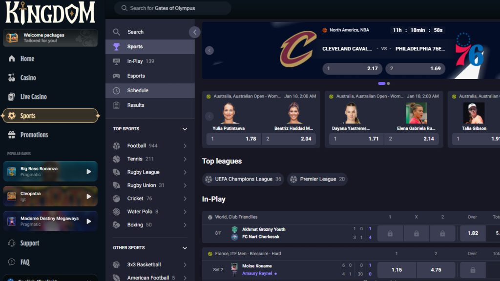 Kingdom Casino sportsbook betting markets