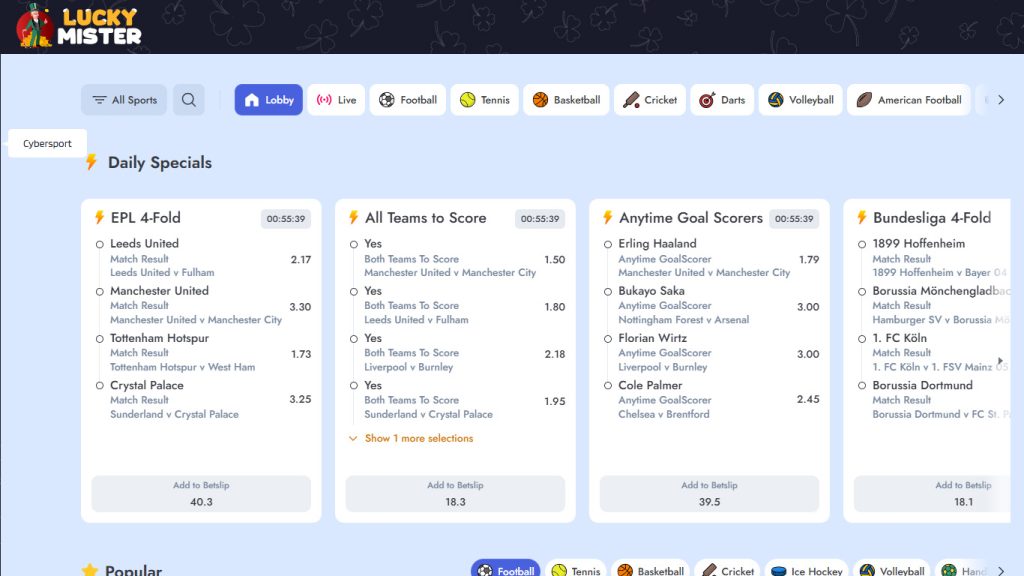 LuckyMister Casino sportsbook betting markets