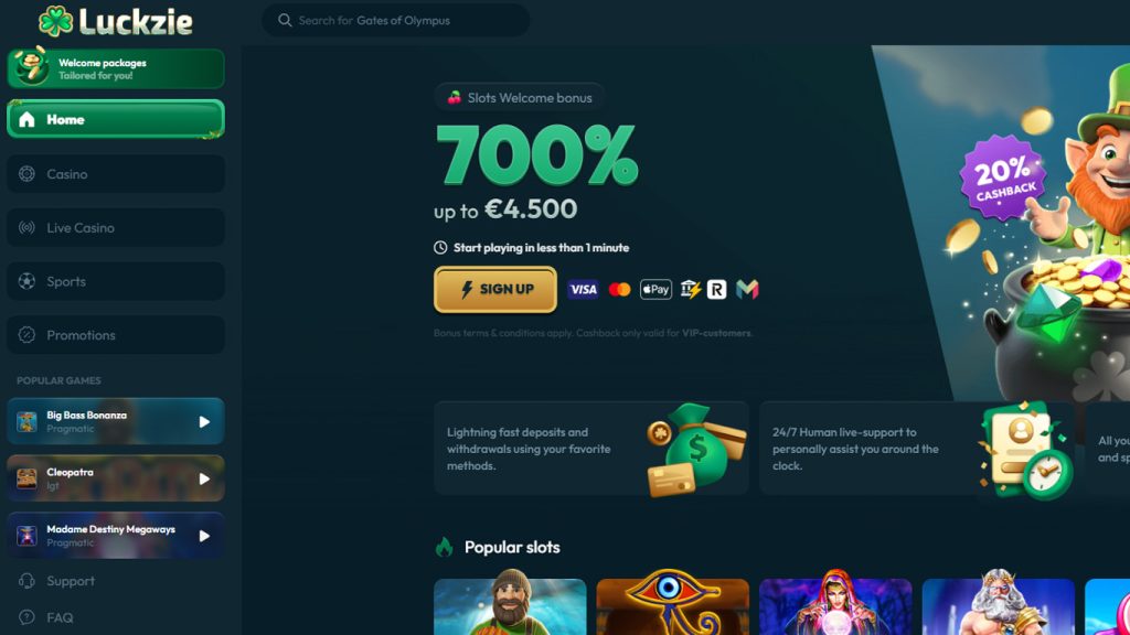 Luckzie Casino Main Page