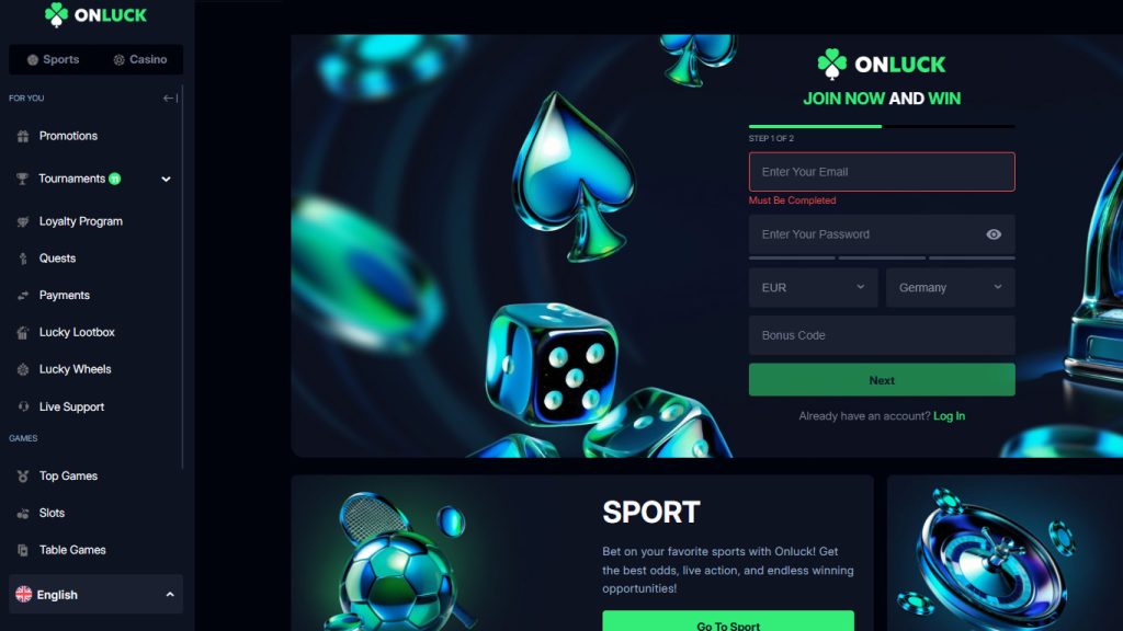 OnLuck Casino Main Page