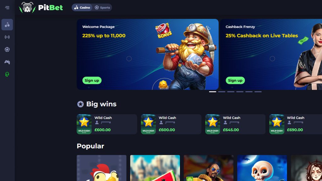 PitBet Casino Main Screenshot