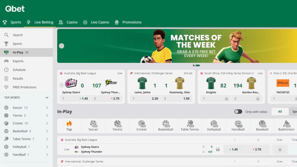 Qbet Casino sportsbook betting markets