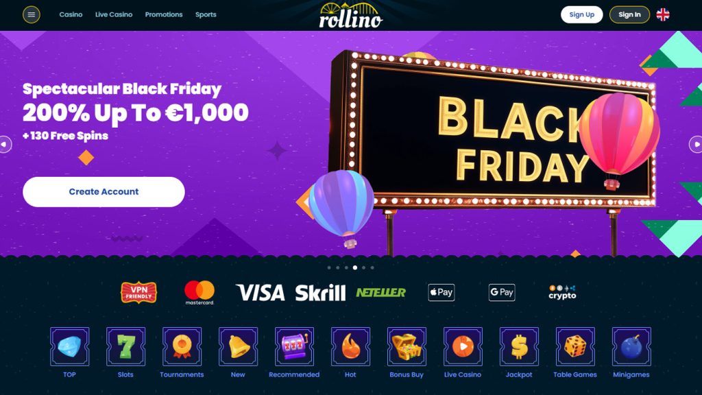 Rollino Casino Main Page