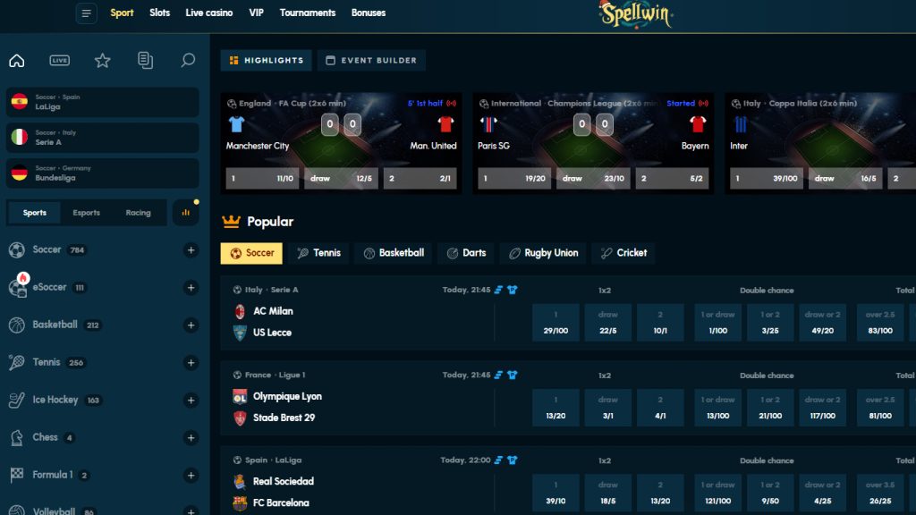Spellwin Casino sportsbook betting markets
