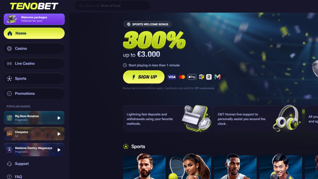 TenoBet Casino Main Page