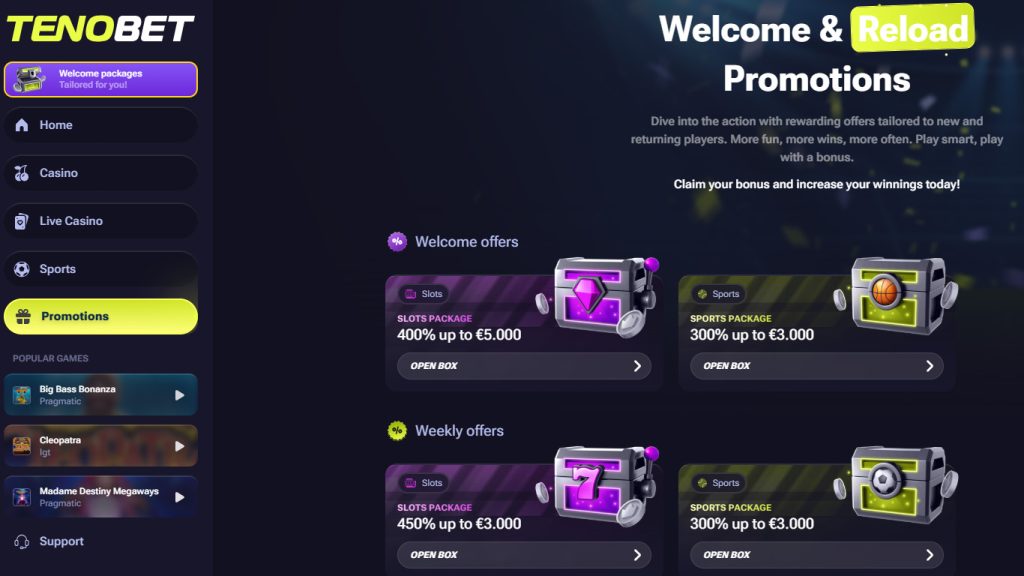 Tenobet Casino bonuses and promotions