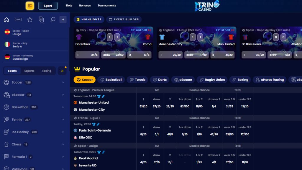 Trino Casino sportsbook betting markets