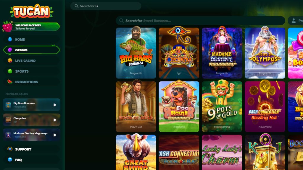Tucan Casino casino games, slots