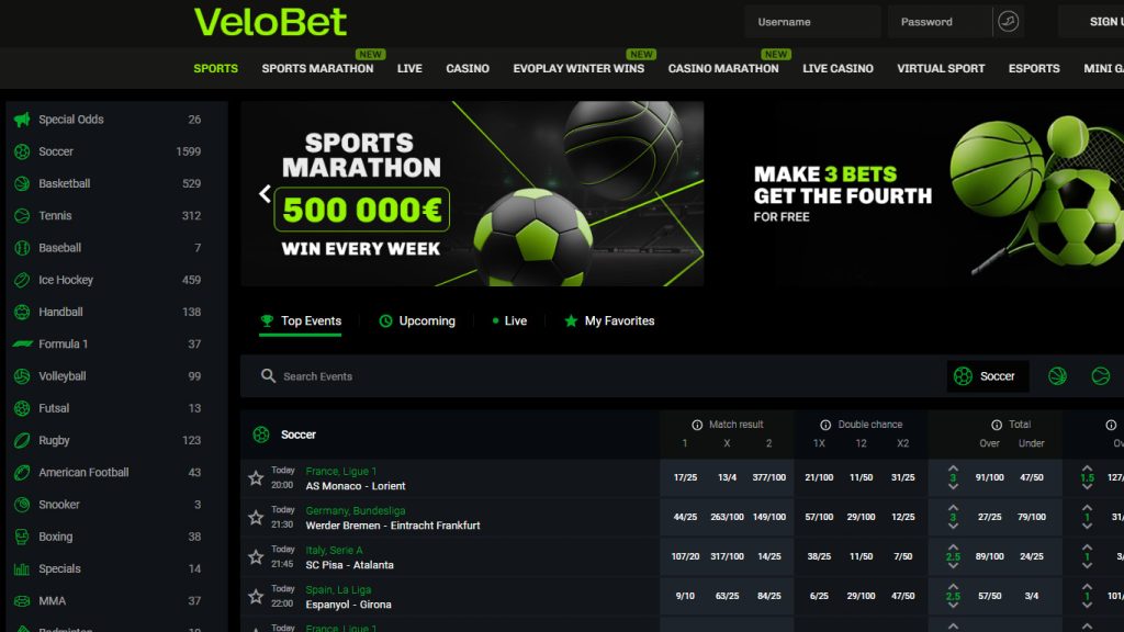 Velobet Casino sportsbook betting markets