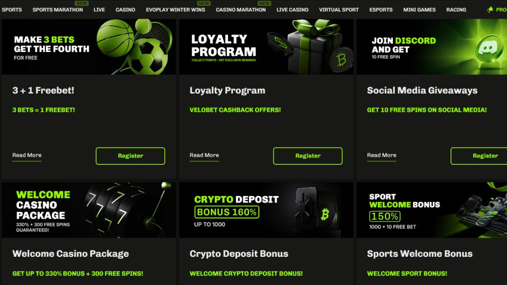 Velobet Casino welcome bonuses for betting