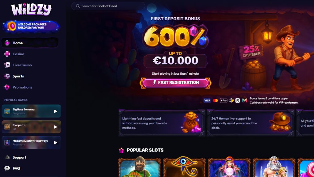 Wildzy Casino Main Page