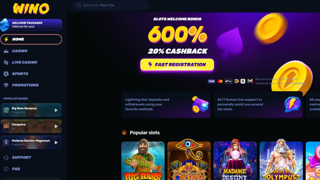 Wino Casino Main Screenshot