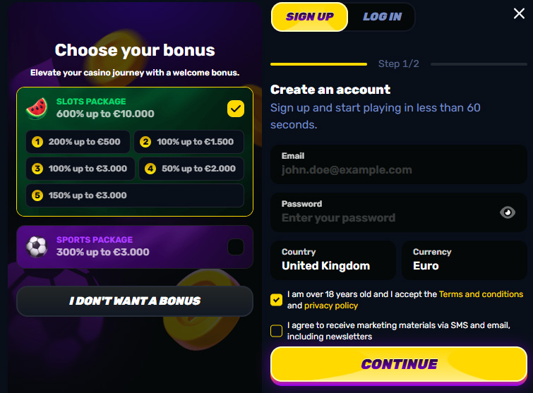 Wino Casino Signup and Login